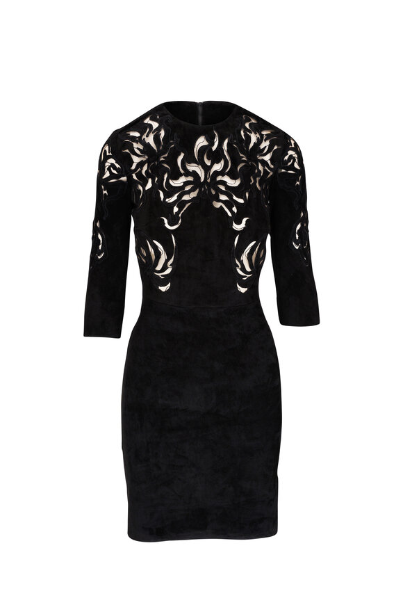 Jitrois - Peony Black Embroidered Stretch Leather Dress