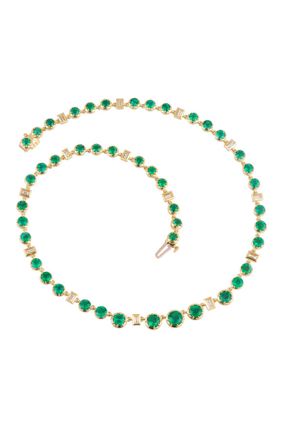 Sylva & Cie 18k Yellow Gold Emerald & Diamond Riviera Necklace - view 1
