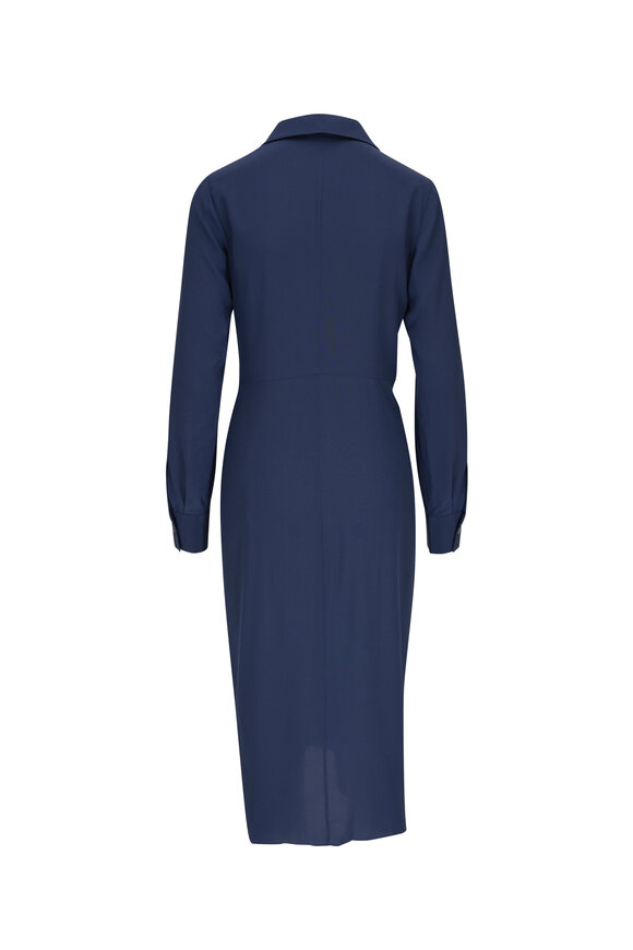 Michael Kors Collection - Navy Silk Gathered Shirt Dress