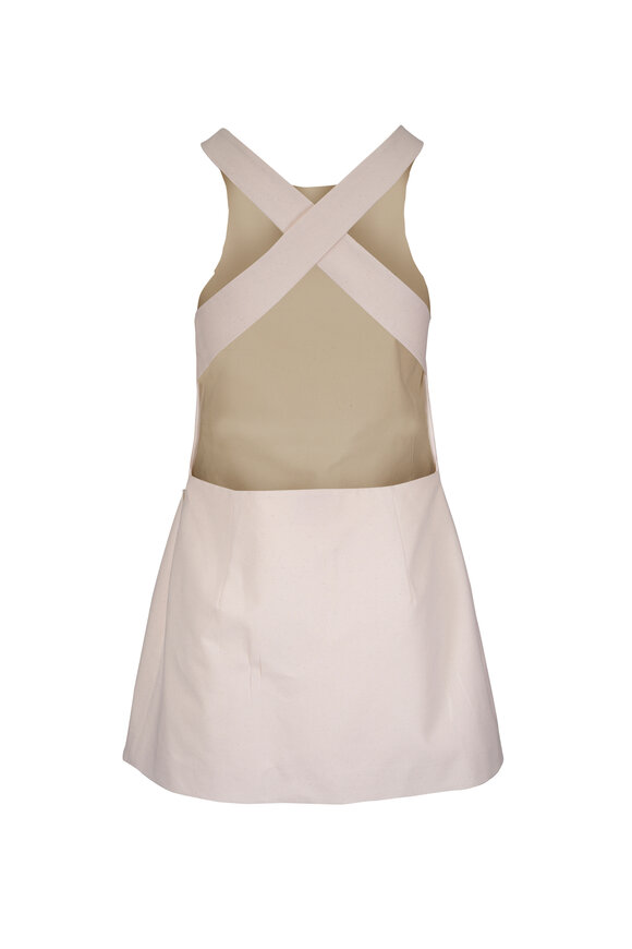 Miu Miu - Ecru Embellished Cotton Canvas Apron Mini Dress