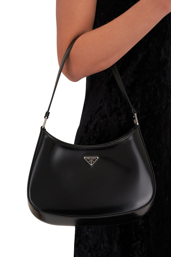 Prada - Cleo Black Brushed Leather Hobo Shoulder Bag 