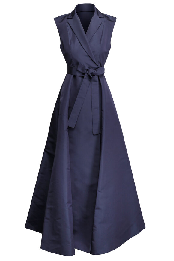 Carolina Herrera Sleeveless Navy Silk Trench Gown