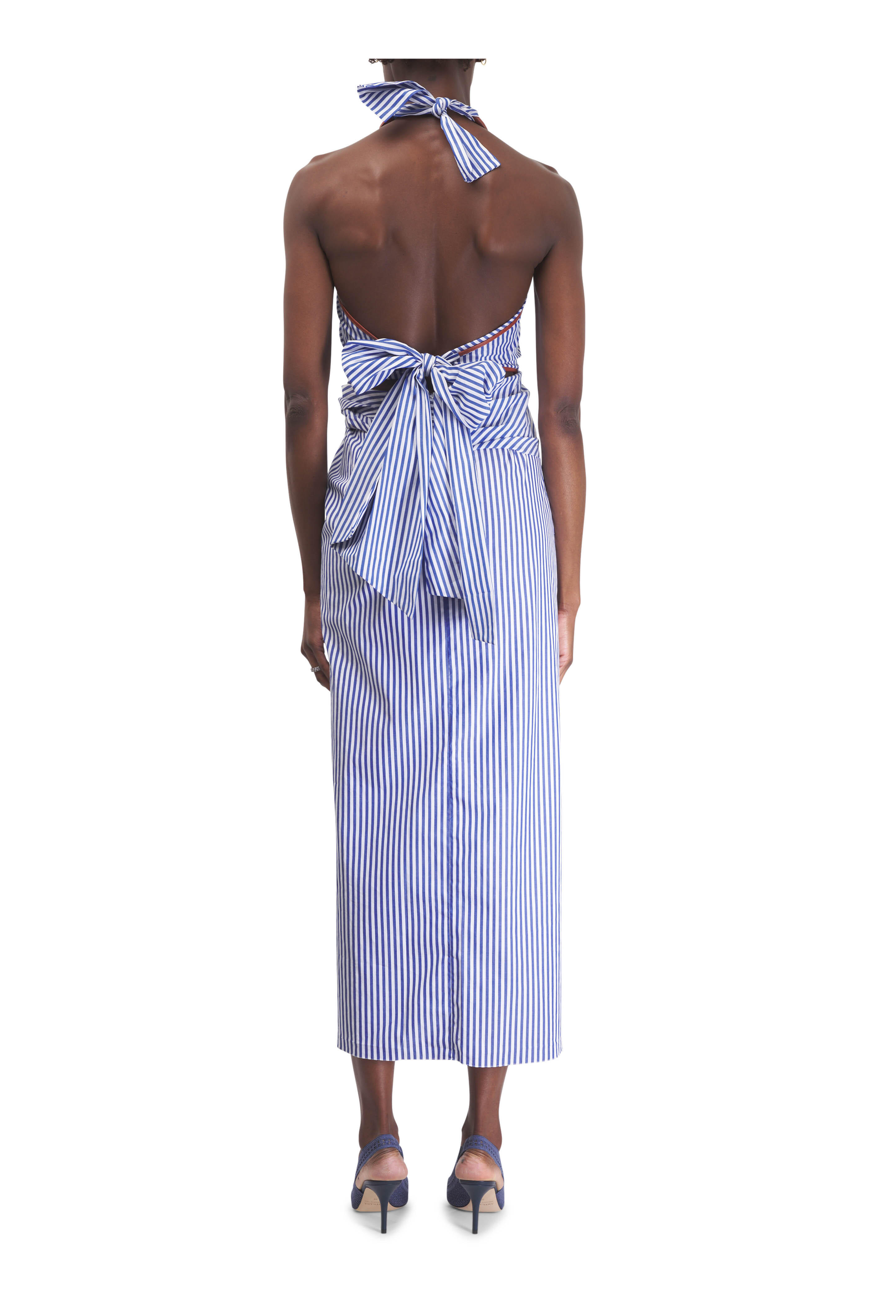 Johanna Ortiz - Centro Del Cielo Blue & White Stripe Halter Dress