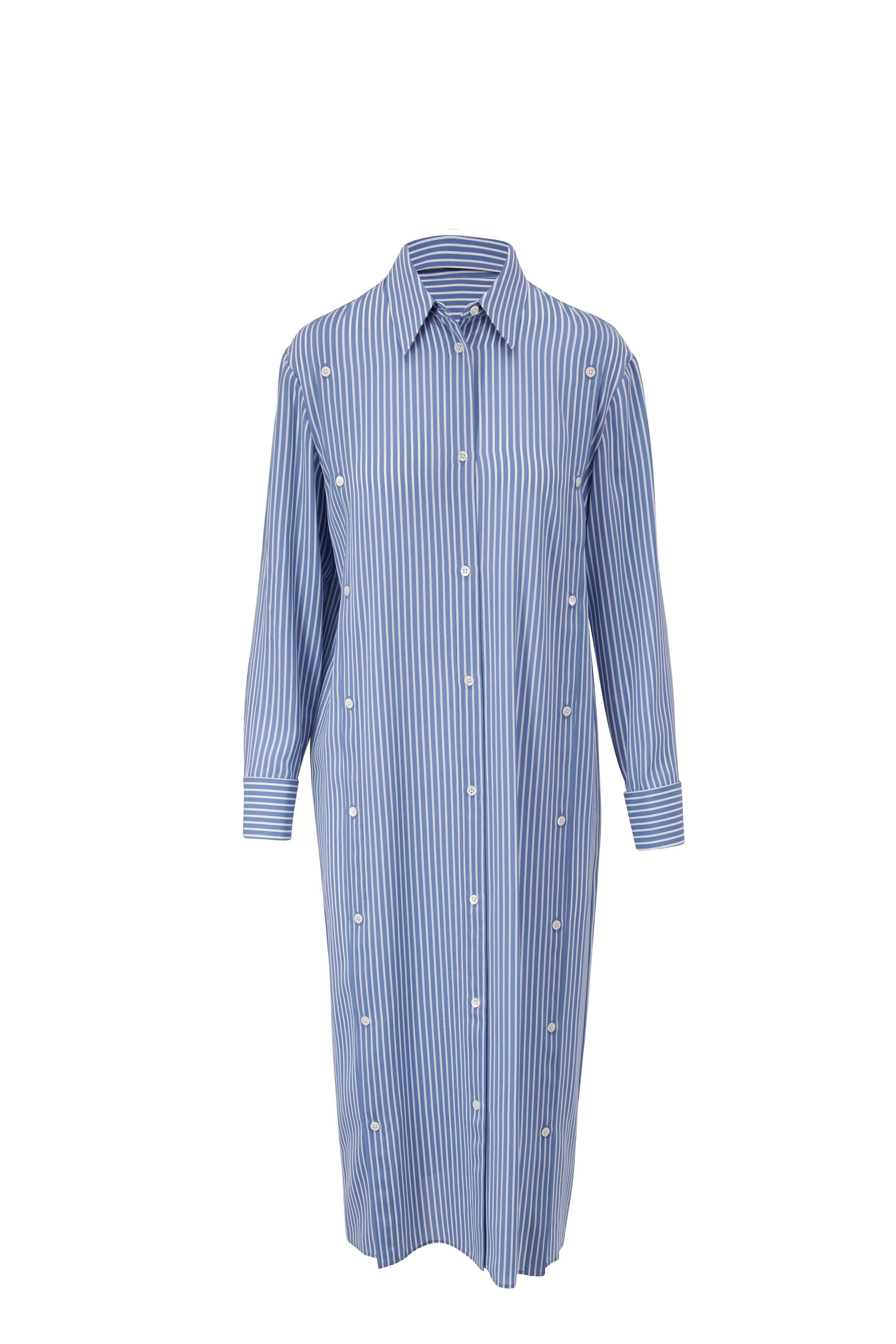 Michael Kors Collection - Lake & White Stripe Long Sleeve Shirt Dress