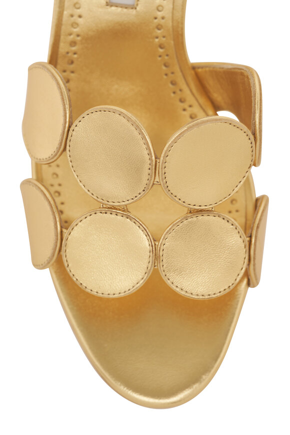 Manolo Blahnik Haribalmu Gold Leather Circle-Cut Mule, 50mm - view 6