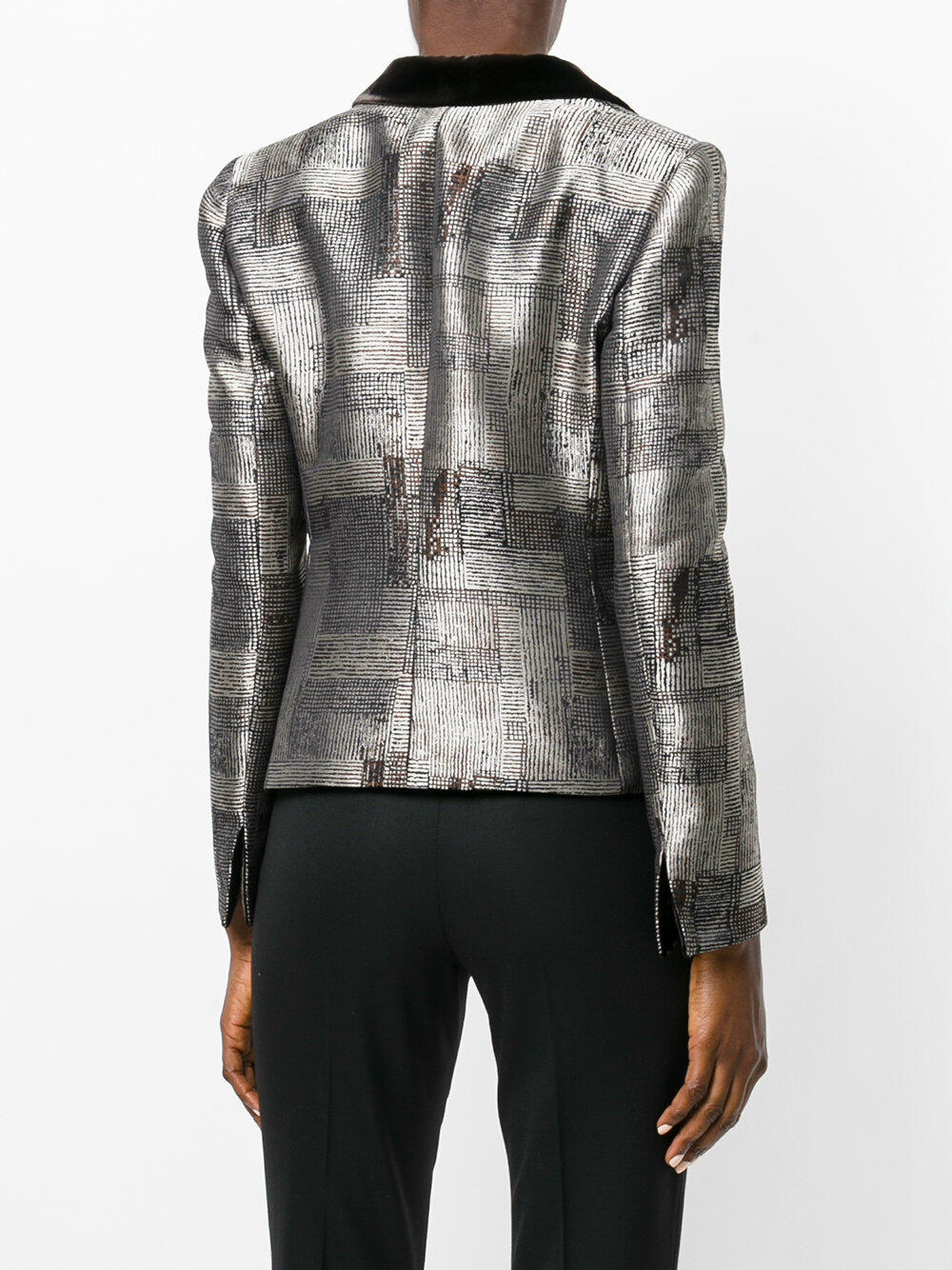 Emporio Armani - Taupe Abstract Print Asymmetric Button Jacket