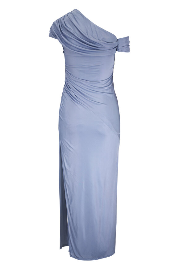 Galvan Light Blue Cascading Off-The-Shoulder Dress - view 3