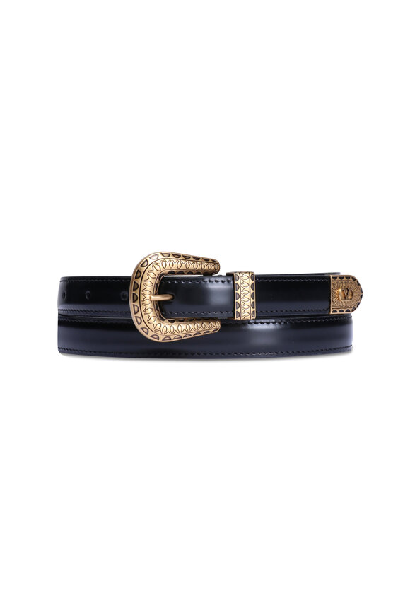 Valentino Garavani - Black & Gold Leather VLogo Signature Belt Valentino Garavani - Black & Gold Leather VLogo Signature Belt