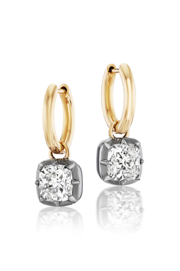 Nam Cho 18k Yellow Gold Cushion-cut Diamond Drop Earring