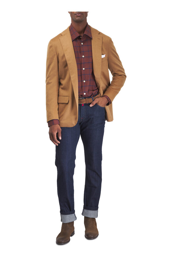 Kiton Orange & Blue Glen Plaid Sport Shirt - view 2
