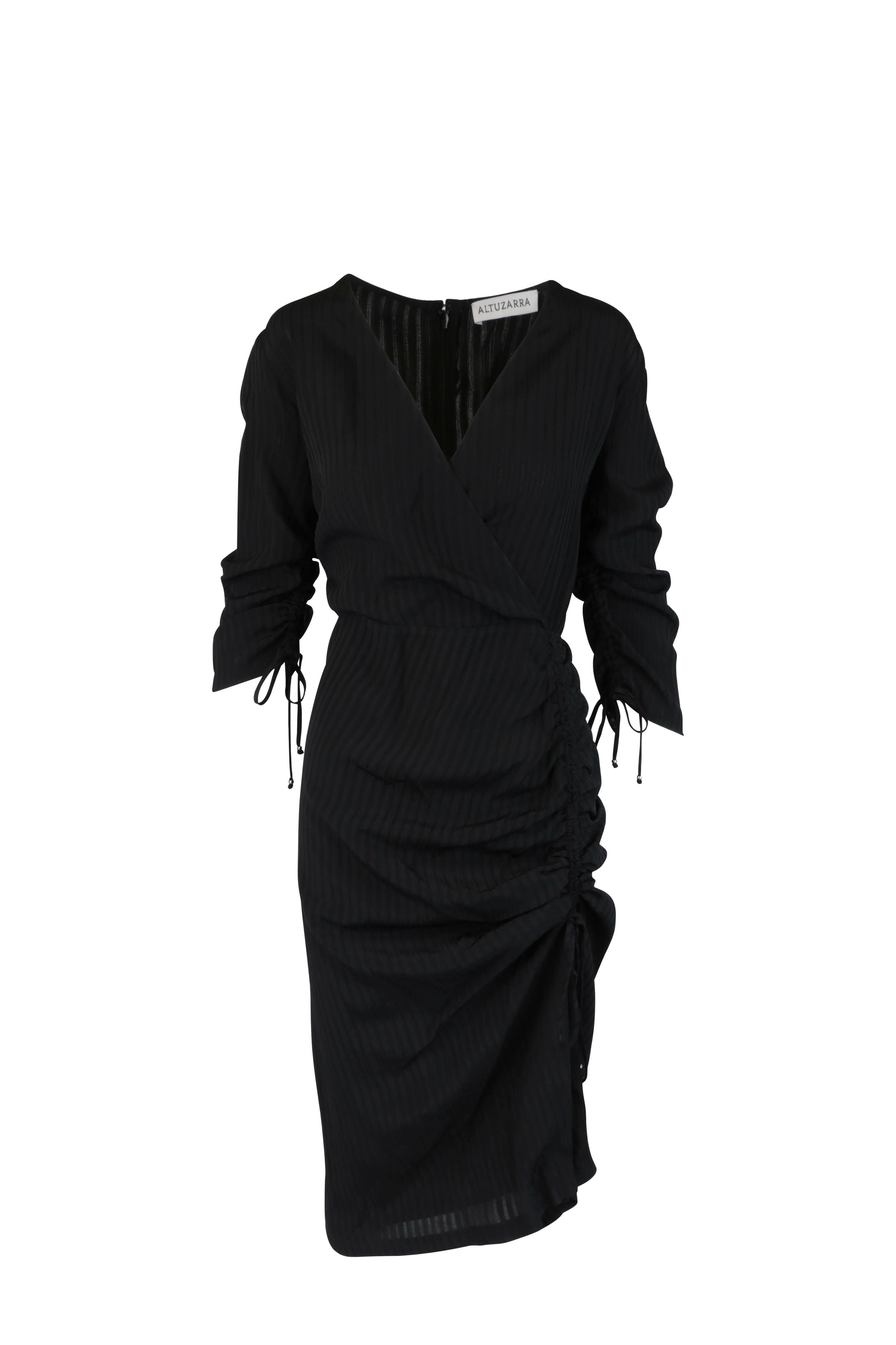 Altuzarra - Oriana Black Open Weave Striped Wrap Dress