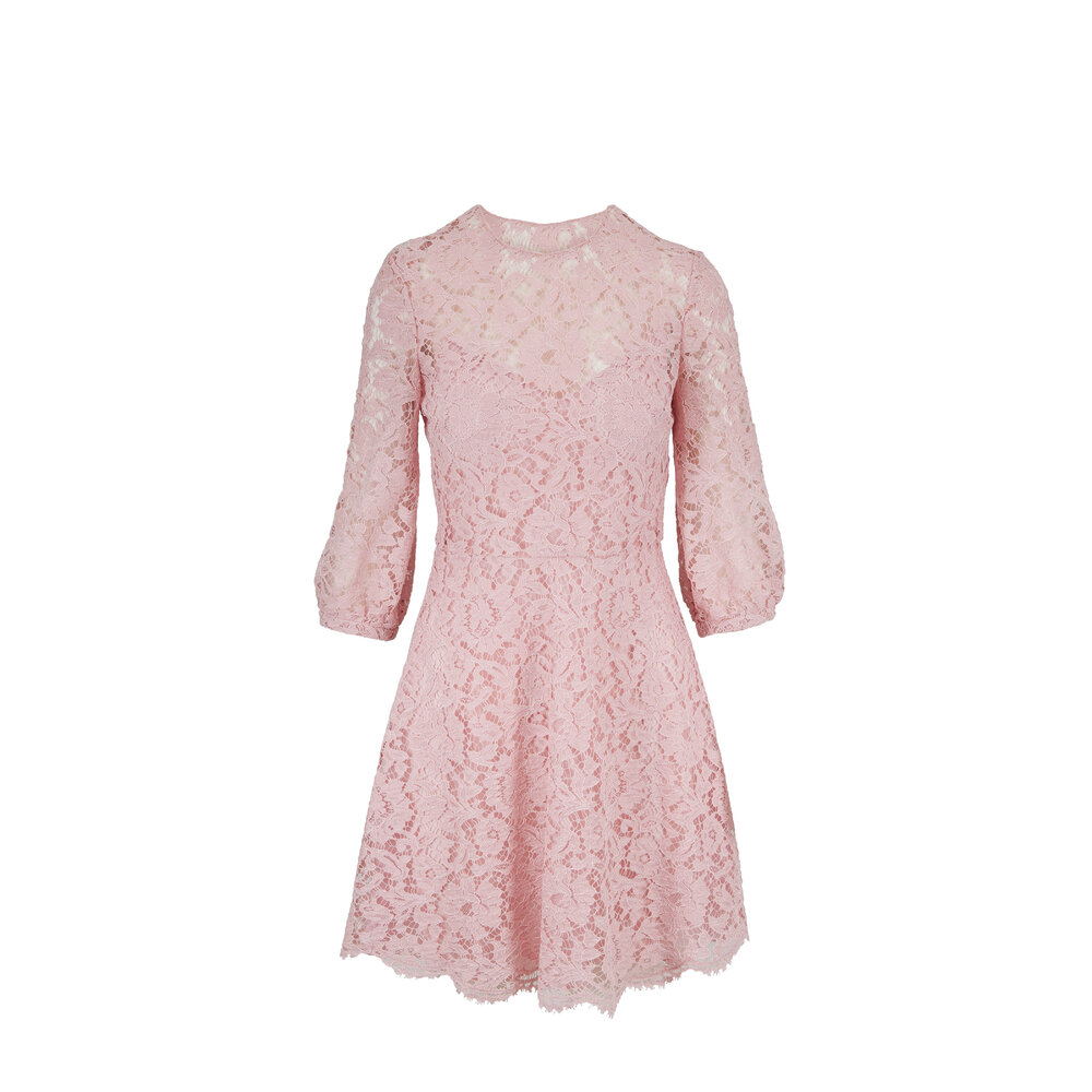 Valentino - Blush Heavy Lace Three-Quarter Sleeve Dress