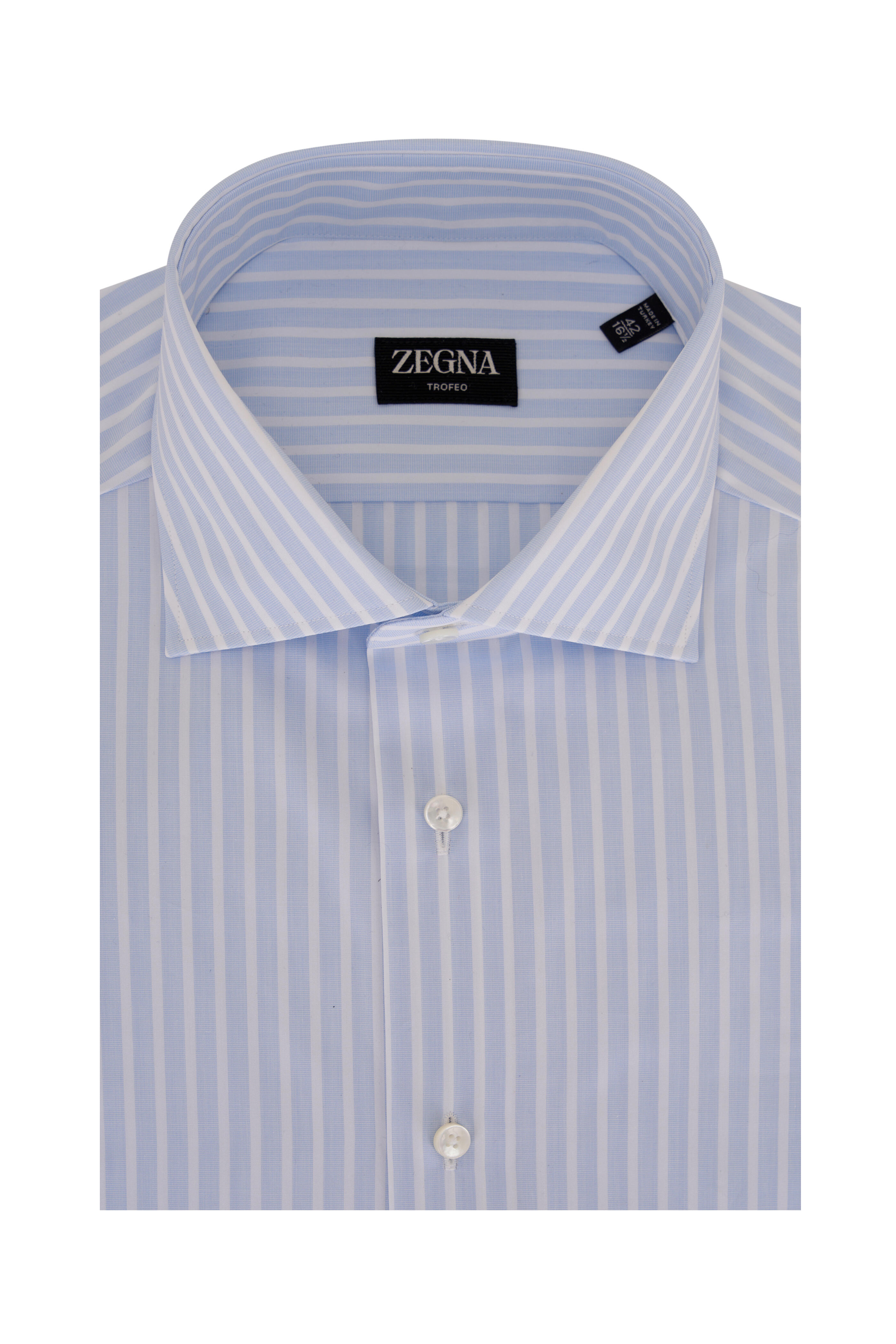 Zegna - Trofeo Blue & White Stripe Dress Shirt | Mitchell Stores