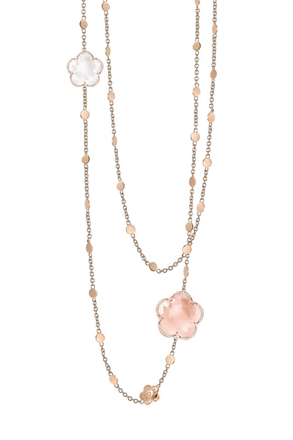 Pasquale Bruni Bon Ton Rose Quartz & Diamond Sautoir Necklace