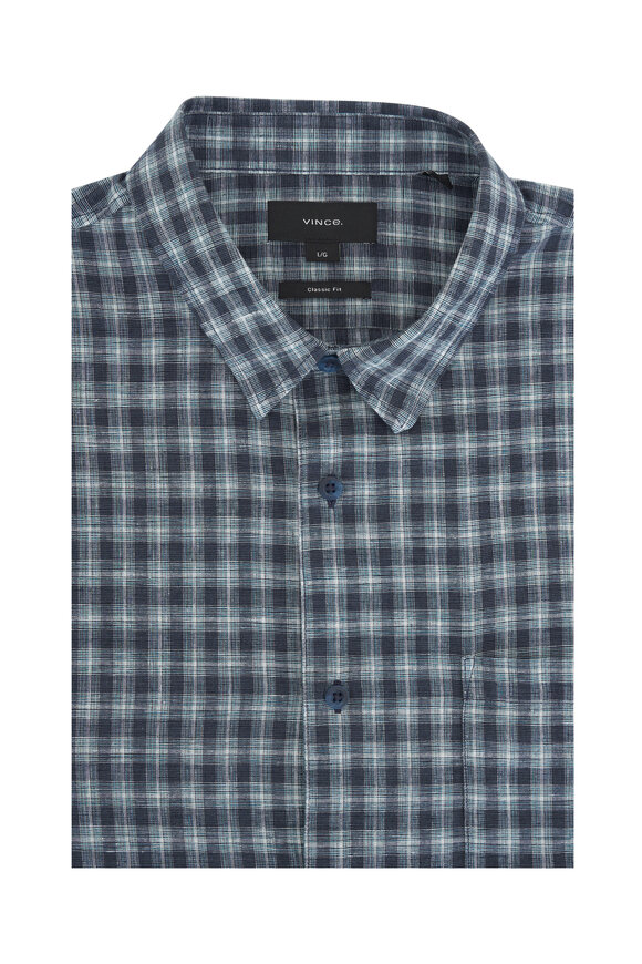 Vince Summit Plaid Linen & Cotton Button Down