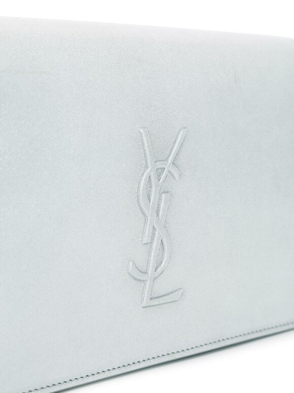 Saint Laurent - Kate Silver Burma Suede Stamped Logo Clutch