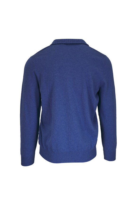 Gran Sasso Blue Cotton & Cashmere Quarter Zip Pullover - view 3