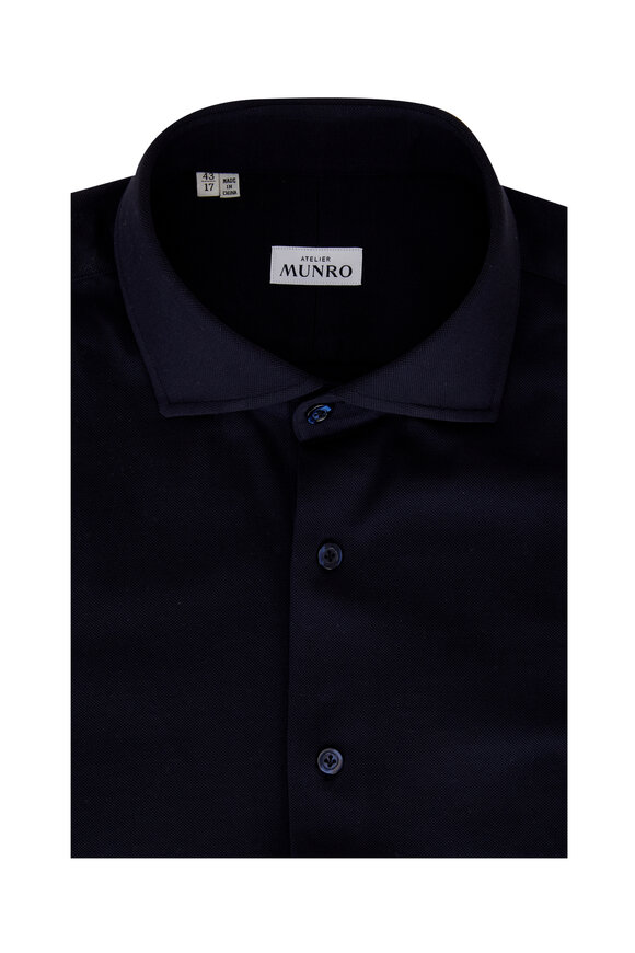 Atelier Munro Dark Blue Cotton Piqué Sport Shirt