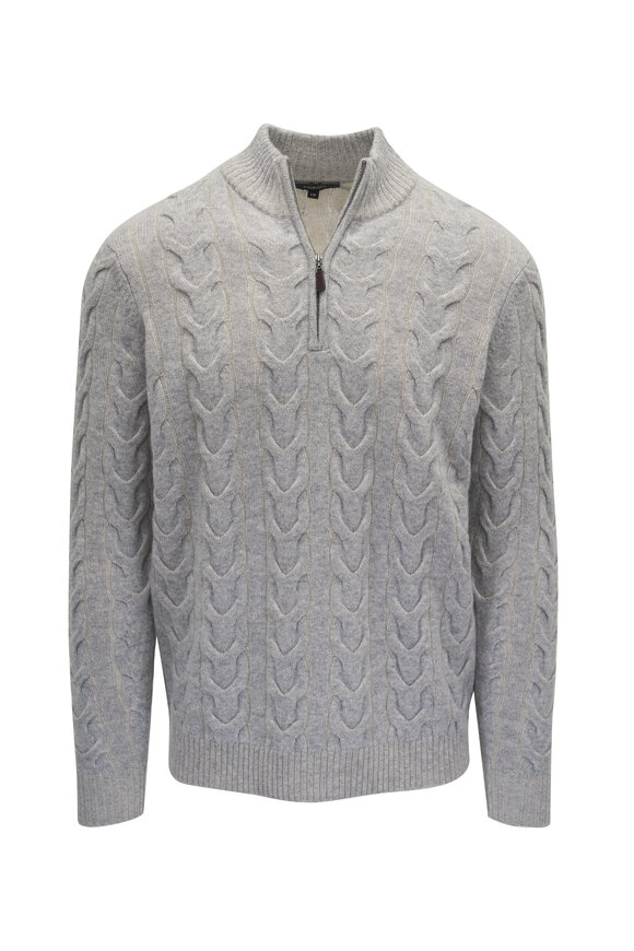 Kinross - Light Gray Cable Knit Quarter Zip Pullover