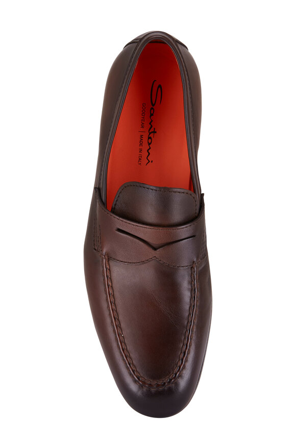 Santoni Door Dark Brown Leather Penny Loafer - view 3