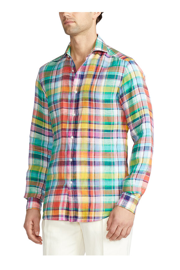 Ralph Lauren Purple Label - Aston Plaid Long-Sleeve Linen Shirt