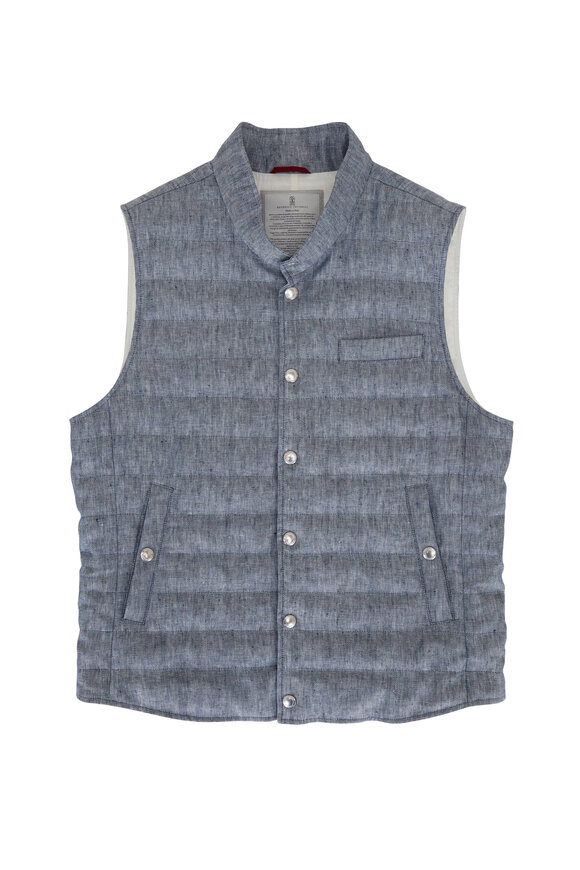 Brunello Cucinelli - Blue Chevron Hemp & Linen Vest