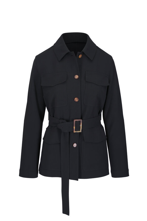 Lafayette 148 New York Black Finesse Crepe Belted Shirt Jacket - view 1