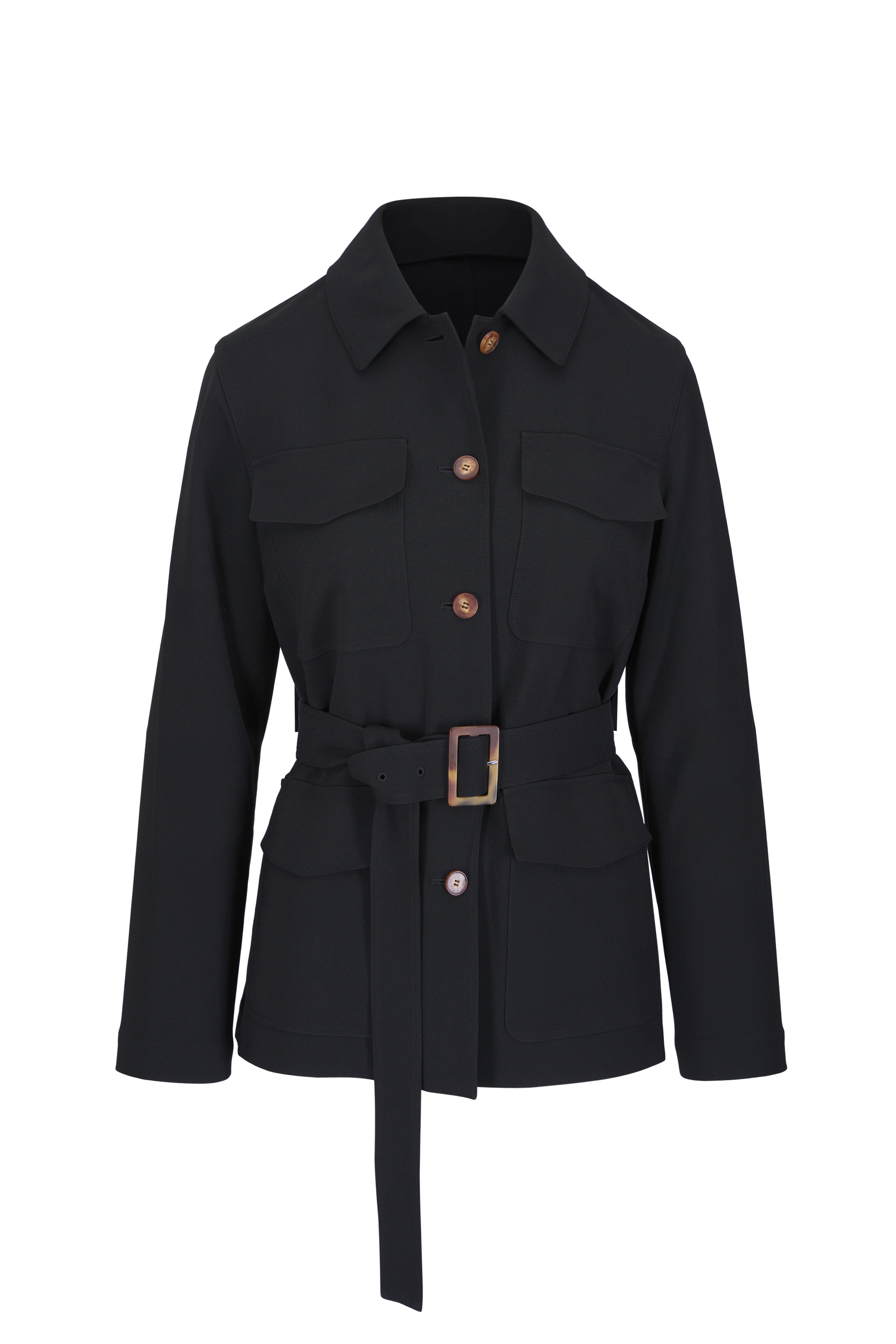 Lafayette 148 New York - Black Finesse Crepe Belted Shirt Jacket - view 1