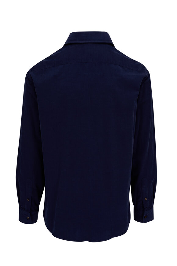 Brunello Cucinelli - Navy Blue Thin Corduroy Sport Shirt