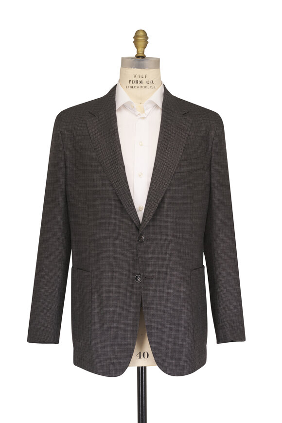 Zegna Dark Gray Plaid Silk & Cashmere Sportcoat - view 2