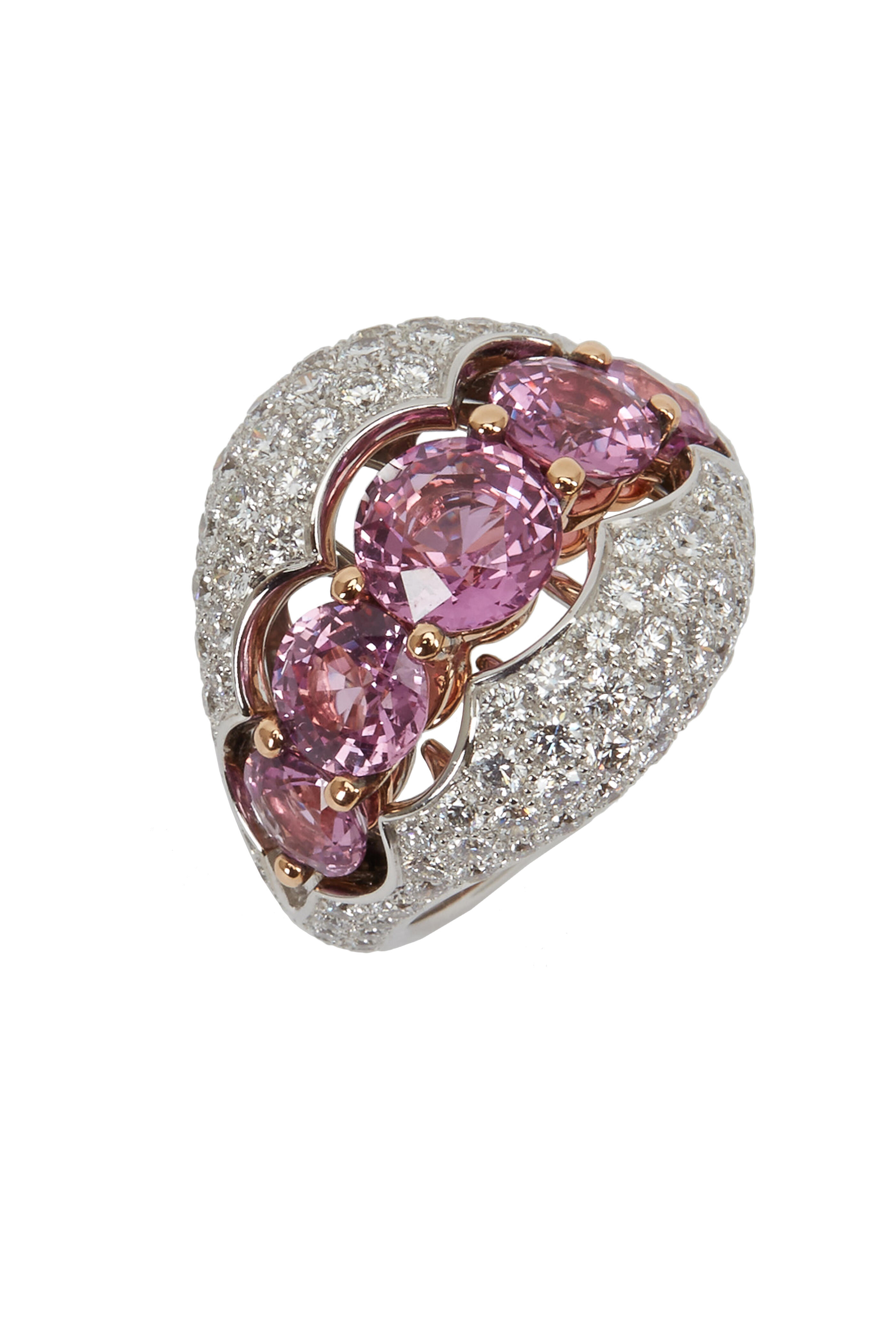 Eclat - Gold Pink Sapphire & White Diamond Cocktail Ring