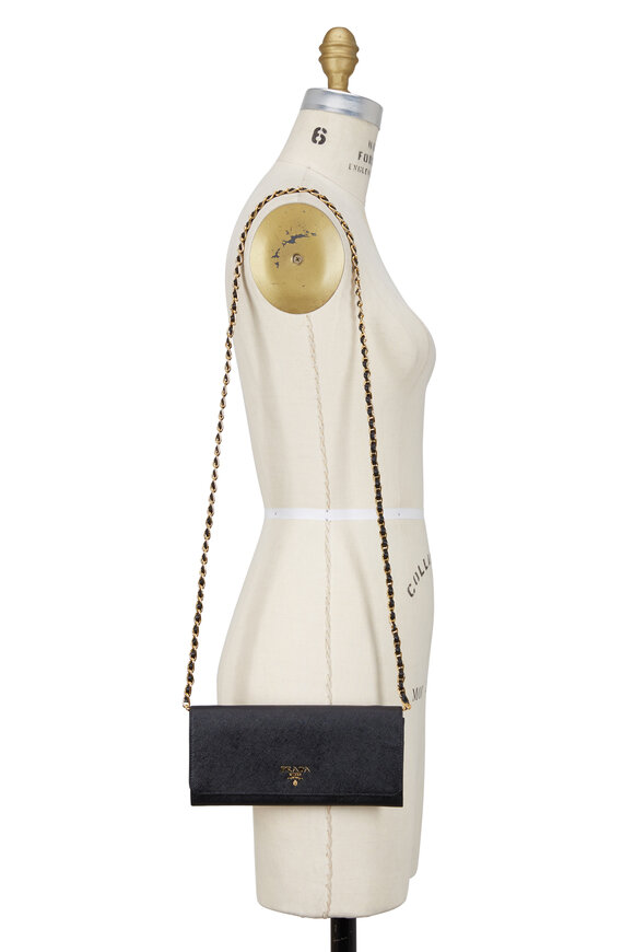 Prada - Black Saffiano Wallet With Chain