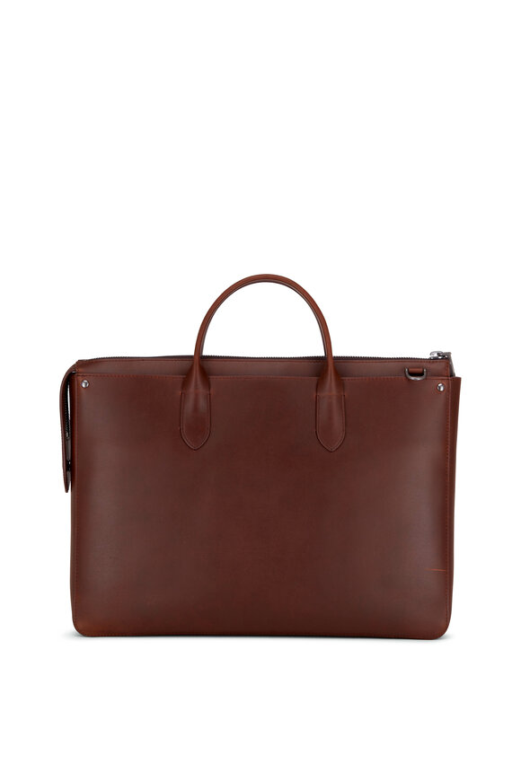 Shinola - Medium Brown Leather Slim Traveler Briefcase