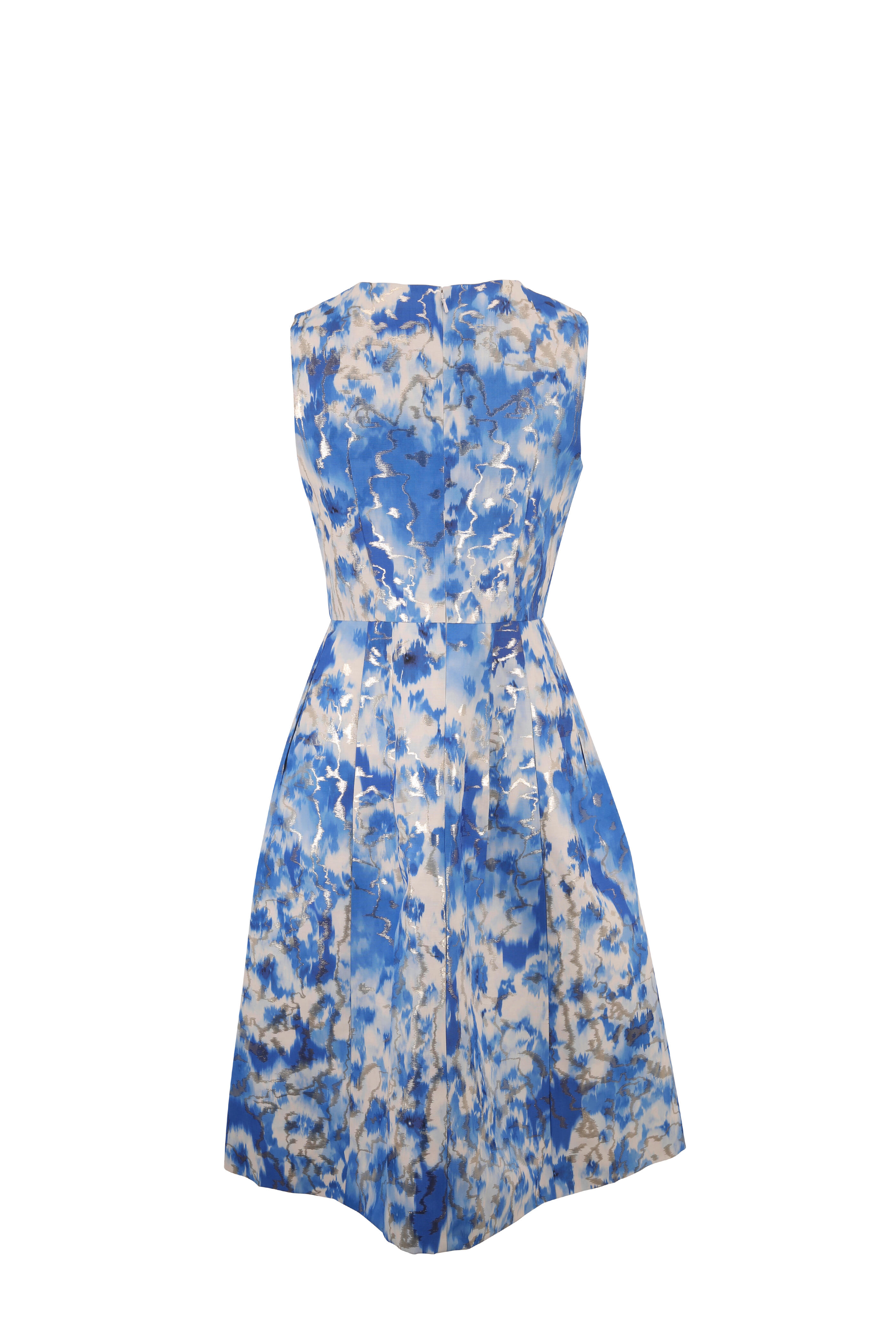 Carolina Herrera - Frida Blue & Ivory Metallic Sleeveless Dress