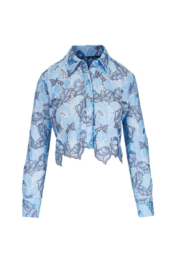 L'Agence Akemi Blue Multi Cropped Button Down Blouse