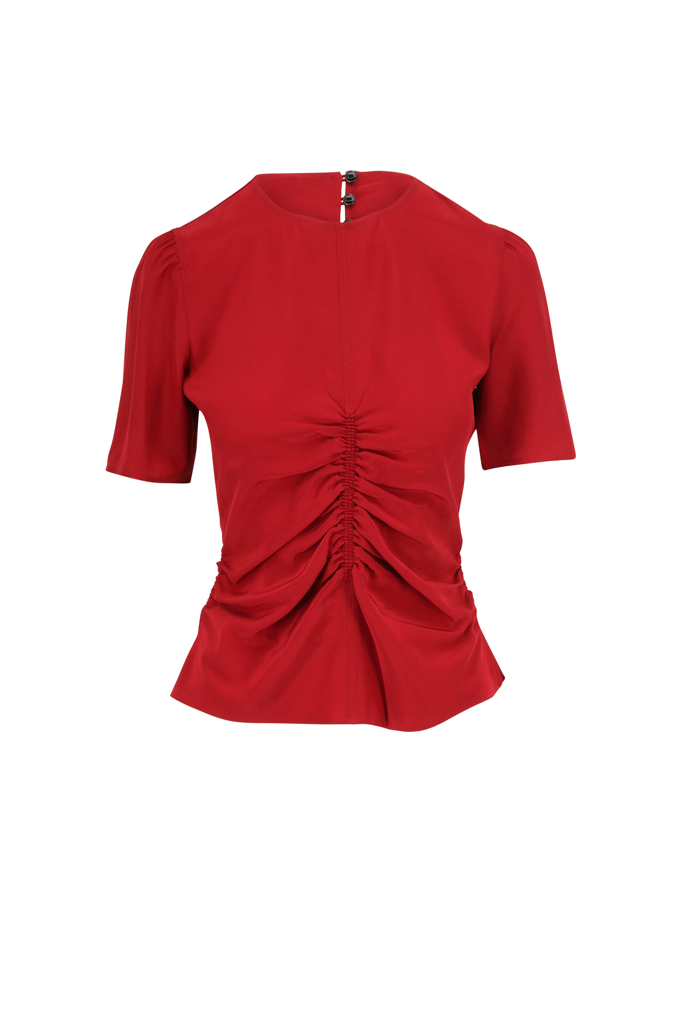 Rag & Bone - Maris Deep Berry Silk Ruched Short Sleeve Top