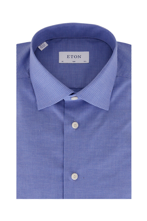 Eton - Blue Fine Mélange Check Slim Fit Sport Shirt 