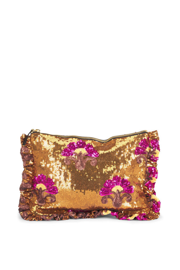 La DoubleJ Bronze Floral Sequin Hand Pochette - view 1
