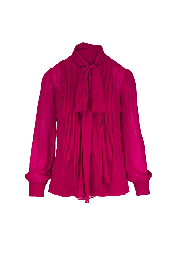 Carolina Herrera Cranberry Silk Chiffon Pussybow Blouse - view 1