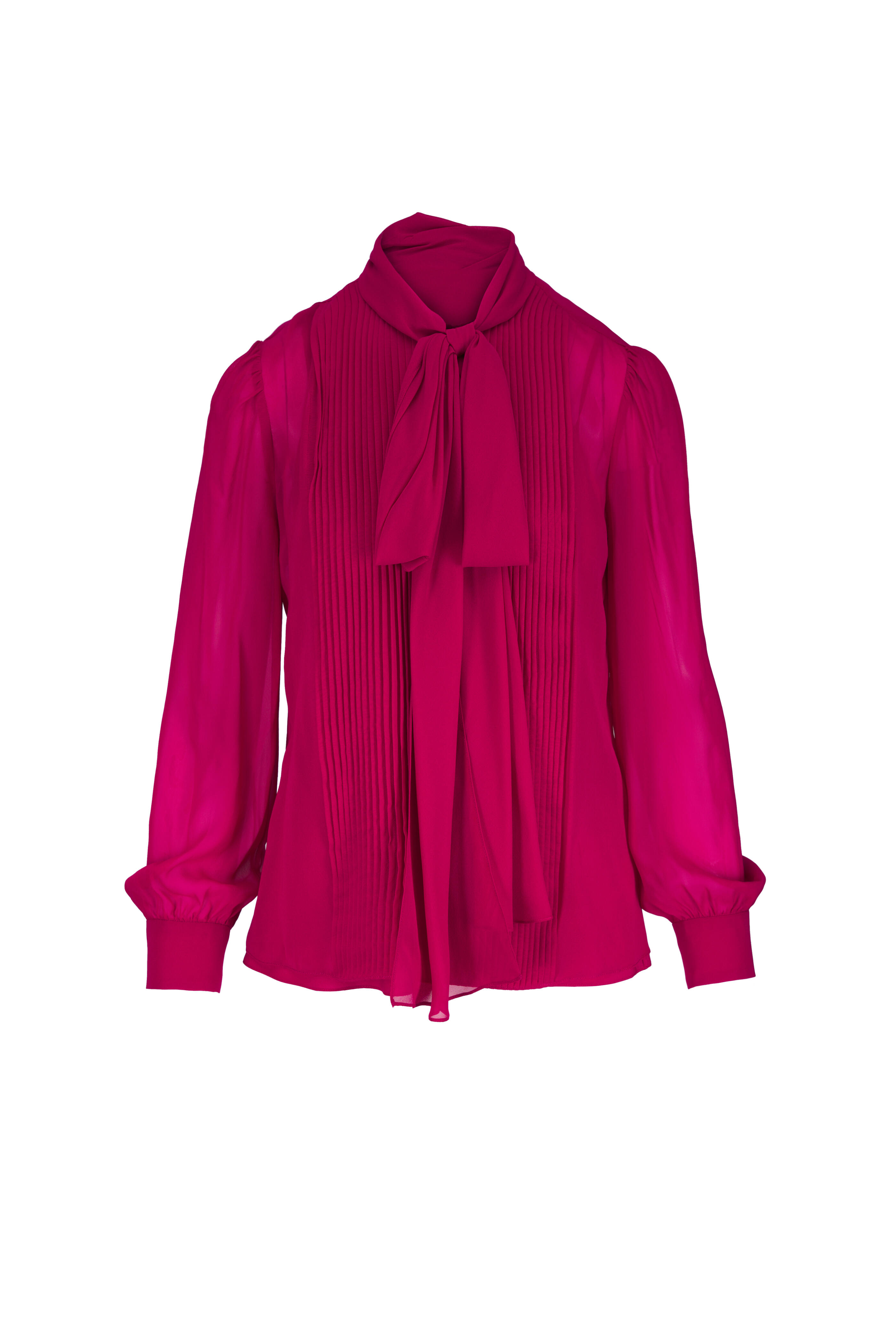 Carolina Herrera - Cranberry Silk Chiffon Pussybow Blouse - view 1