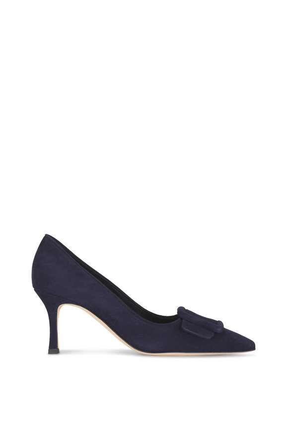 Manolo Blahnik Maysale Navy Suede Pump, 70mm - view 3