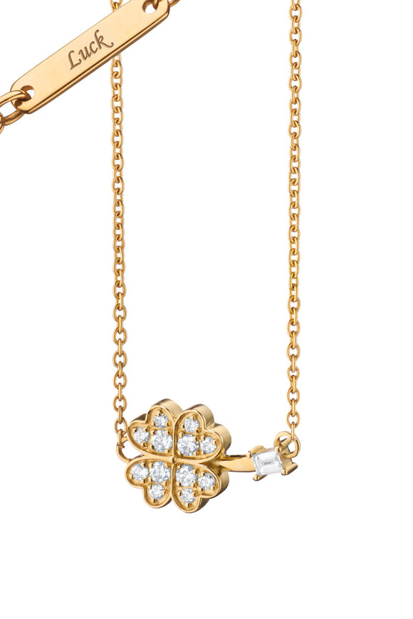 Monica Rich Kosann 18k Yellow Gold Lucky Clover Charm Necklace