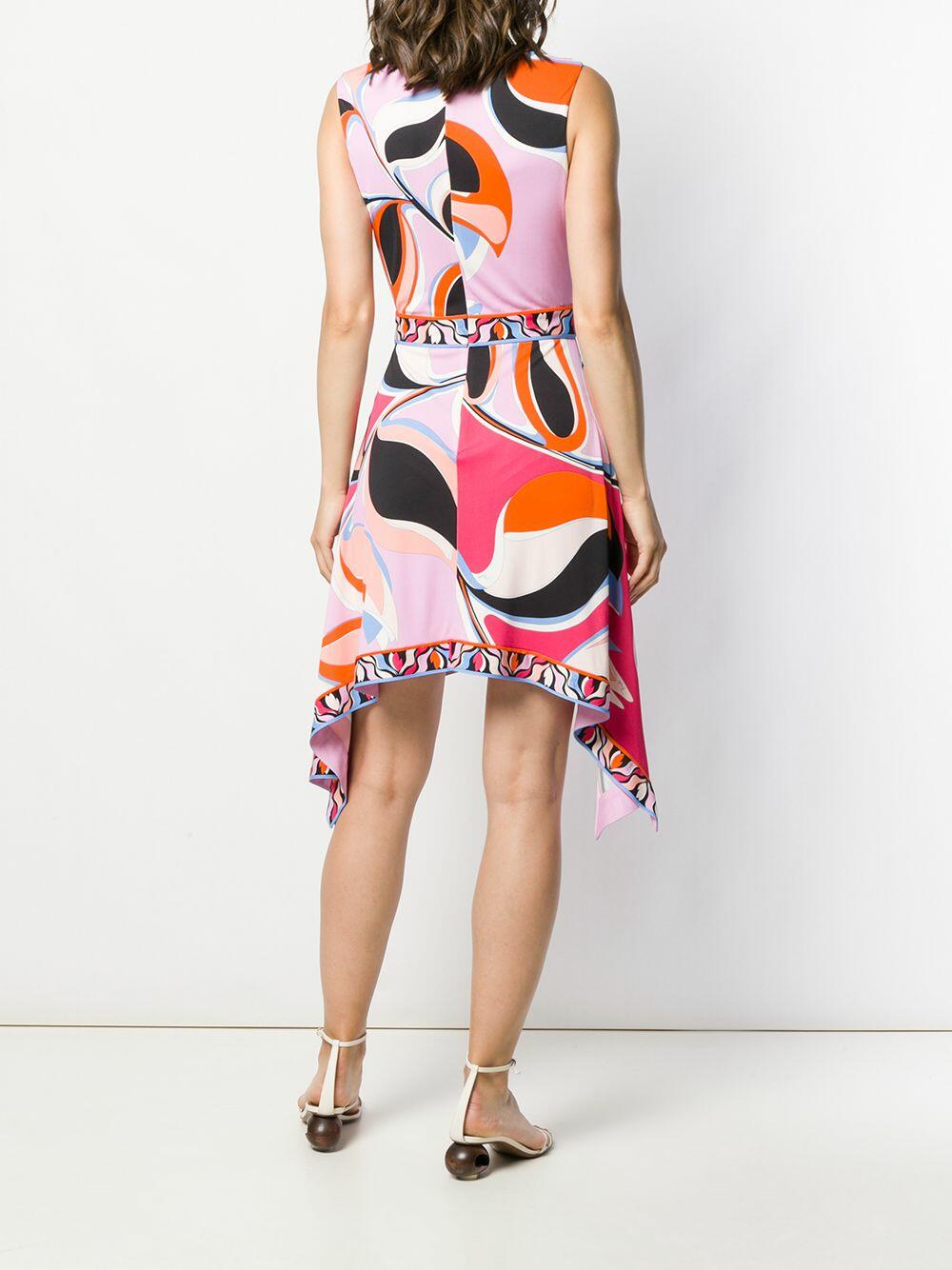 Pucci - Pink Printed Handkerchief Hem Sleeveless Dress
