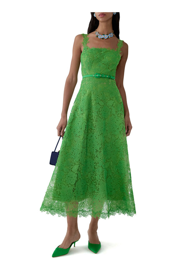 Carolina Herrera Lawn Green Hydrangea Floral Lace Midi Dress - view 4