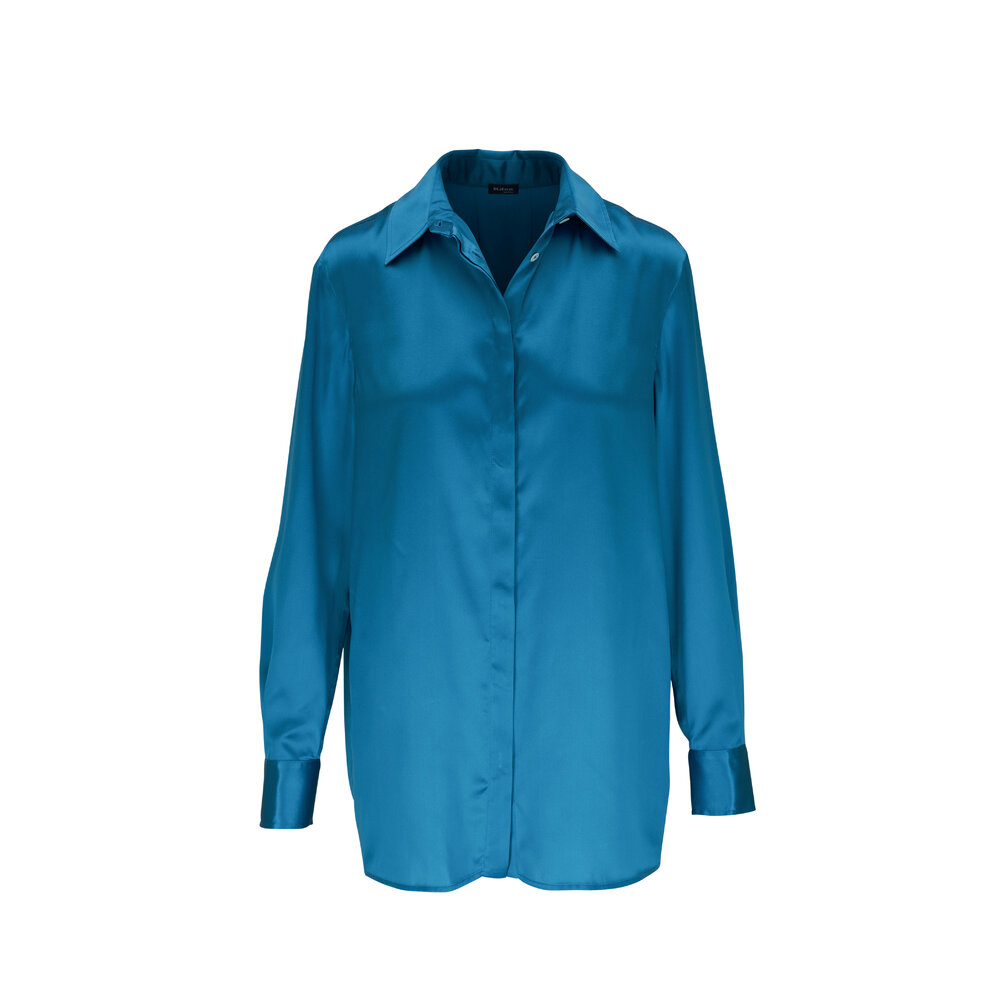 Kiton Teal Button Down Silk Blouse Mitchell Stores