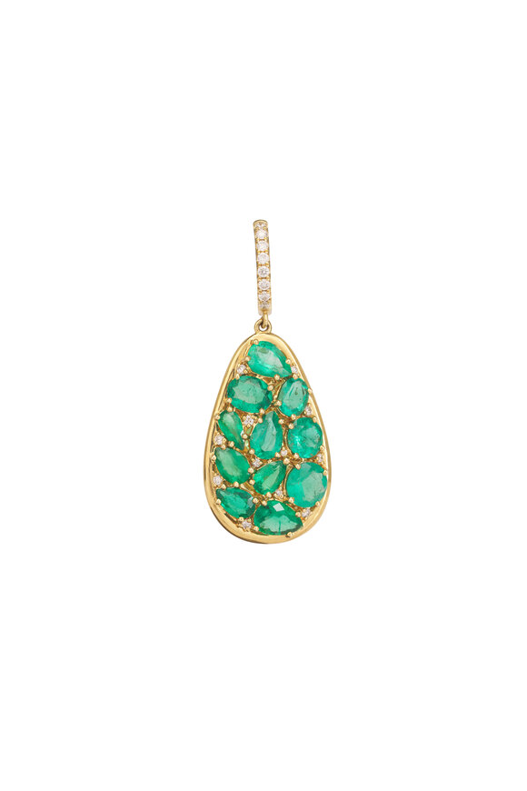 Sutra 18k Yellow Gold Emerald & Diamond Drop Earring - view 2