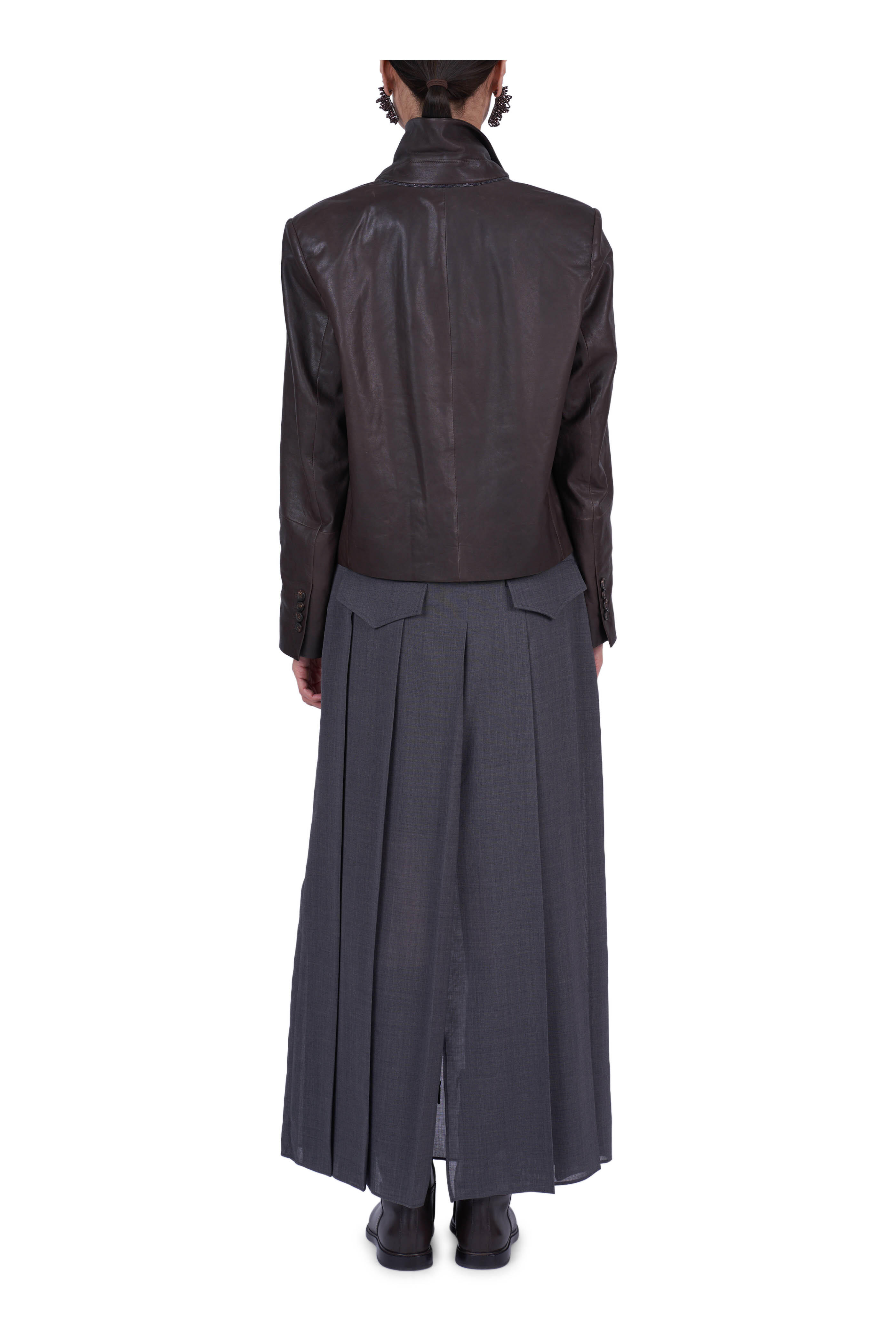 BRUNELLO CUCINELLI スカート【サイズL】【グレー】 Brunello Cucinelli - Gray Pleated Zip Front Skirt