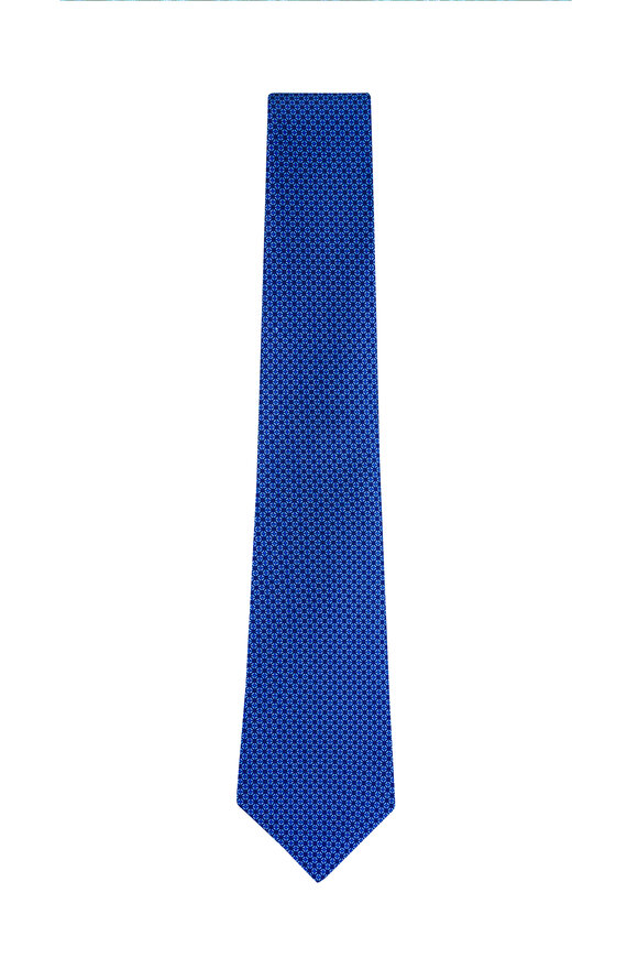 Kiton Navy Blue Geometric Silk Necktie - view 1