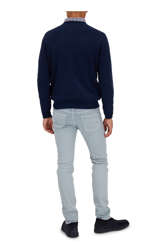 Kinross - Navy Rib Tipped Crewneck Sweater