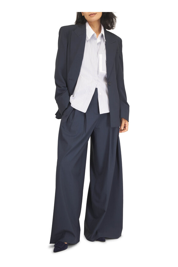 TWP Double Layer White & Navy Cotton Boyfriend Shirt - view 2
